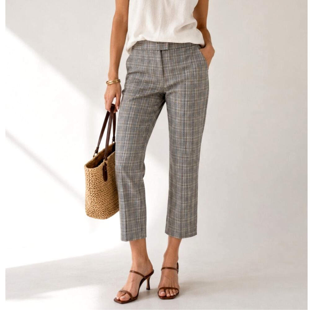 Isabel Marant 10 Plaid Trouser $390 Straight Leg Stretch Nerys Pants Gray 42 NWT